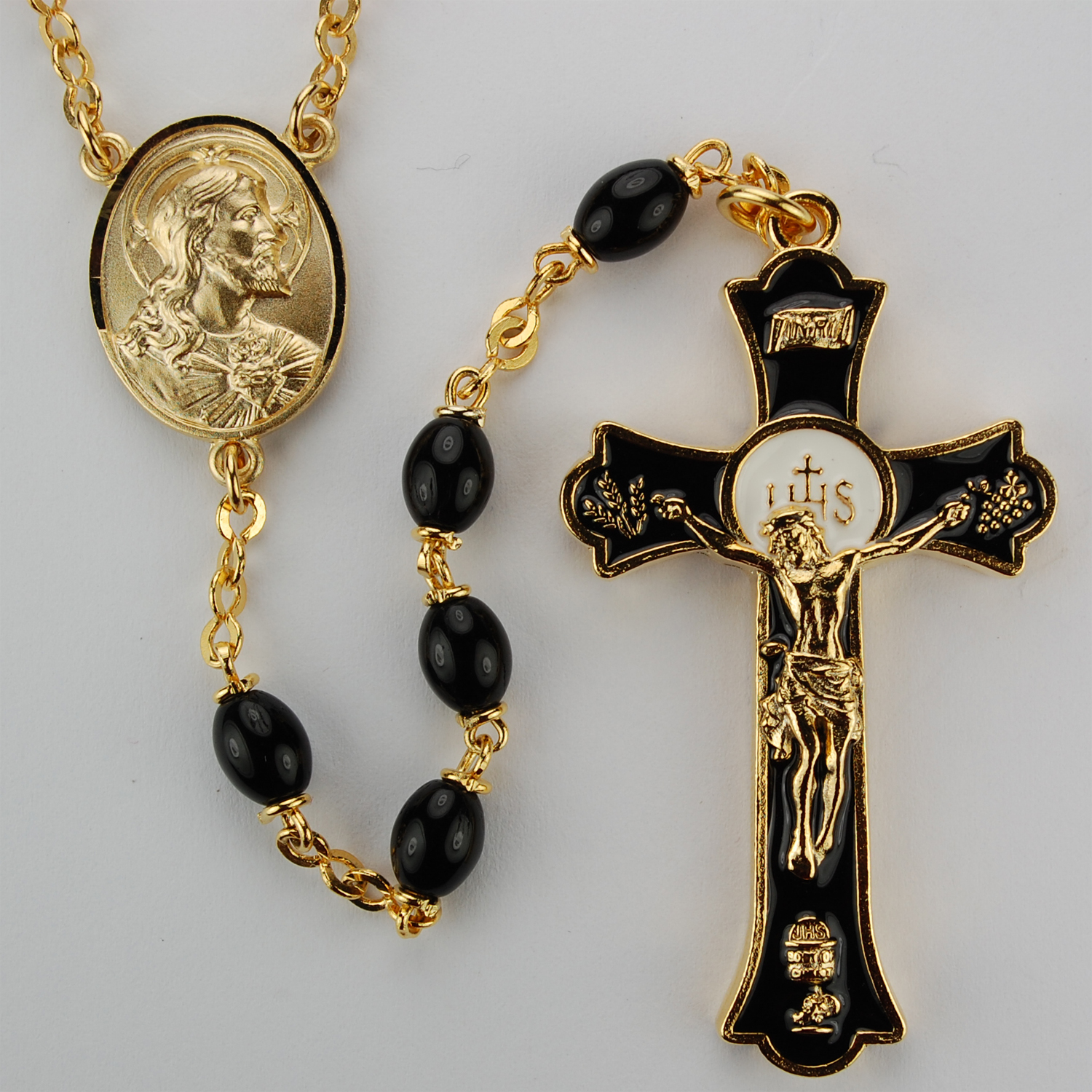 Mcvan R559HF 4 x 6 mm Holy Mass Crucifix Cross Rosary Set - Black