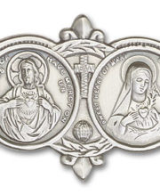 Antique Silver Jesus / Mary Visor Clip