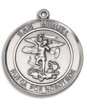 San Miguel Arcangel Round Medal and Necklace Spanish