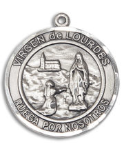 Virgen De Lourdes Round Medal and Necklace