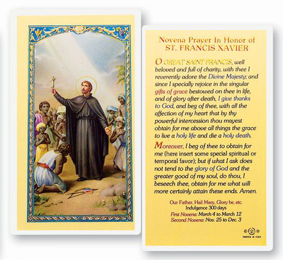 Novena Prayer In Honor of Saint Francis Xavier Clear, laminated Italian hol...