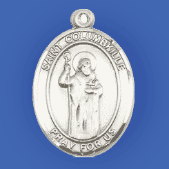 Saint Columbkille medal pendant on a blue background