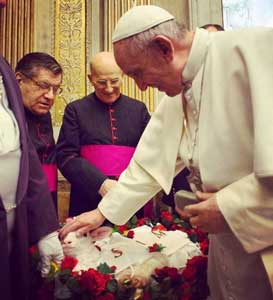 Pope Francis Blessing Baby Lamb Feast of St. Agnes