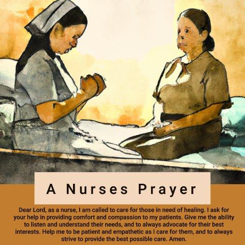 A nurse praying with a patient watercolor sketch