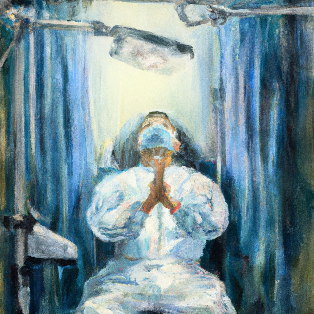 Dentist praying in an operating room