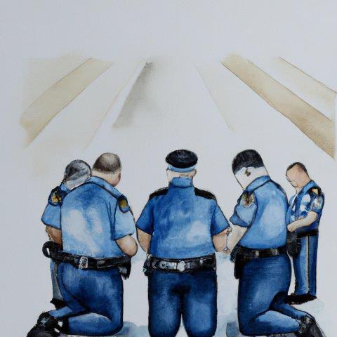 Police Officers praying on their knees