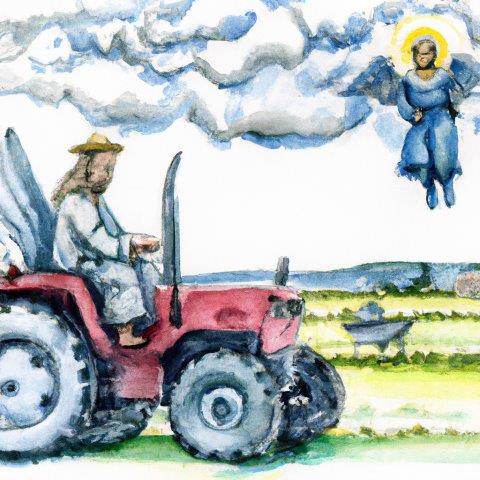 Angel watching over a farmer