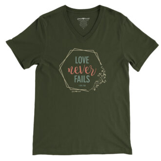 grace & truth Womens V-Neck T-Shirt Love Never Fails